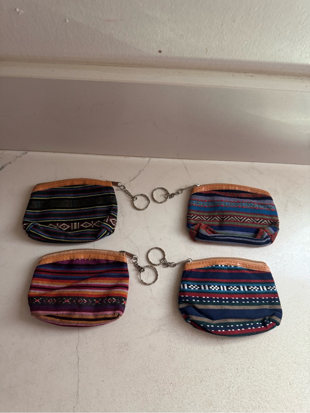 NWOT- bundle of 4. Artesanal Handwoven cambas multicolor Coin Pouch Keychain